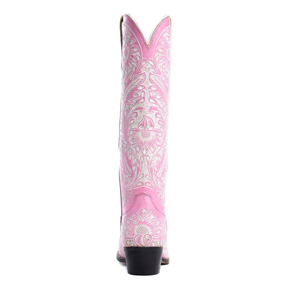 Pink Hand-Tooled Floral Western Boots