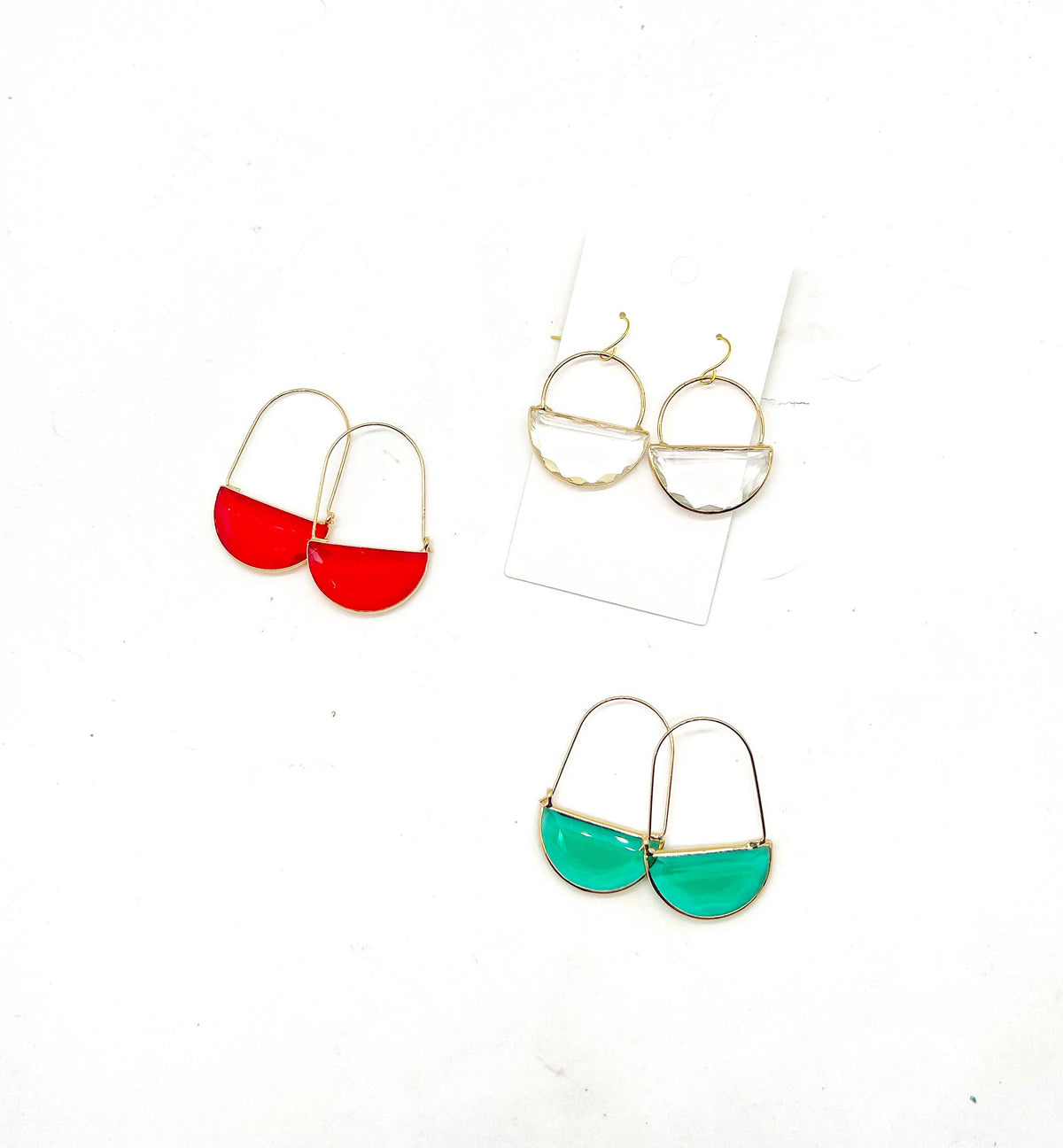 Red Crimson Gold Gem Hoop Earrings
