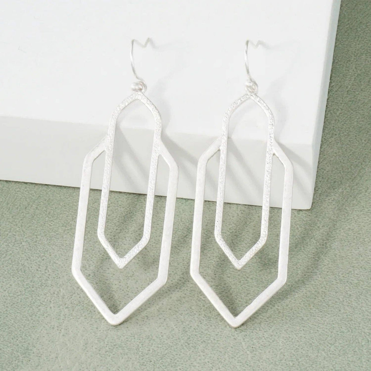 Worn Silver Textured Geometric Drop Earrings