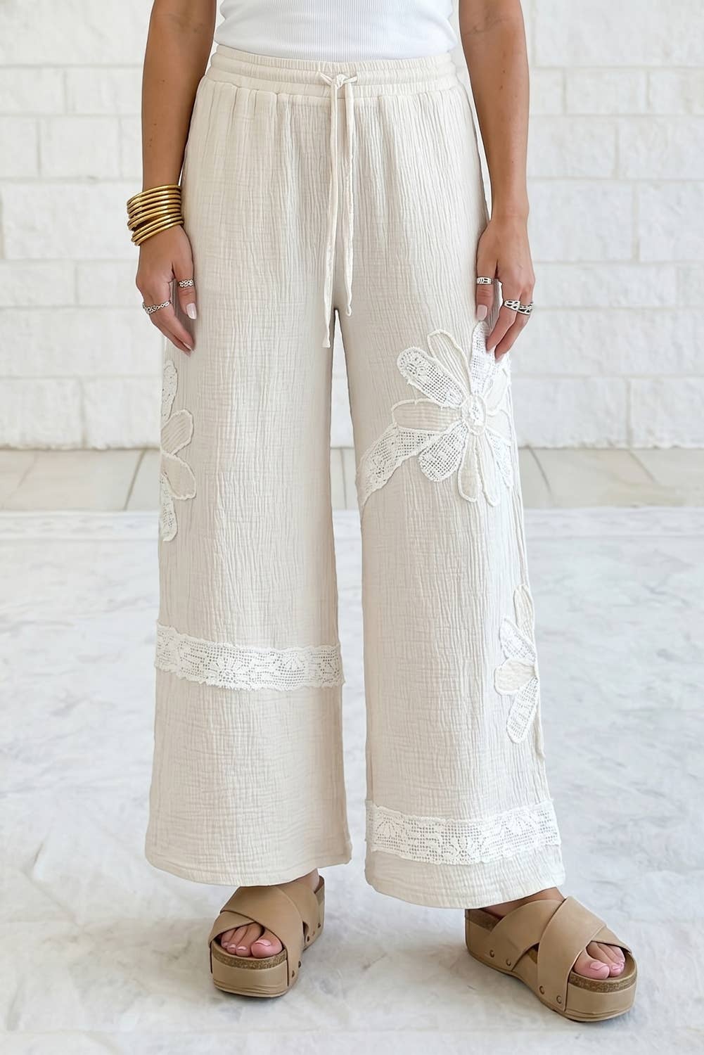 Floral Lace Patchwork Boho Wide Leg Pants