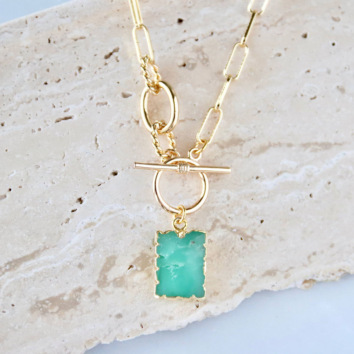 African Jade or Amazonite Toggle Necklace