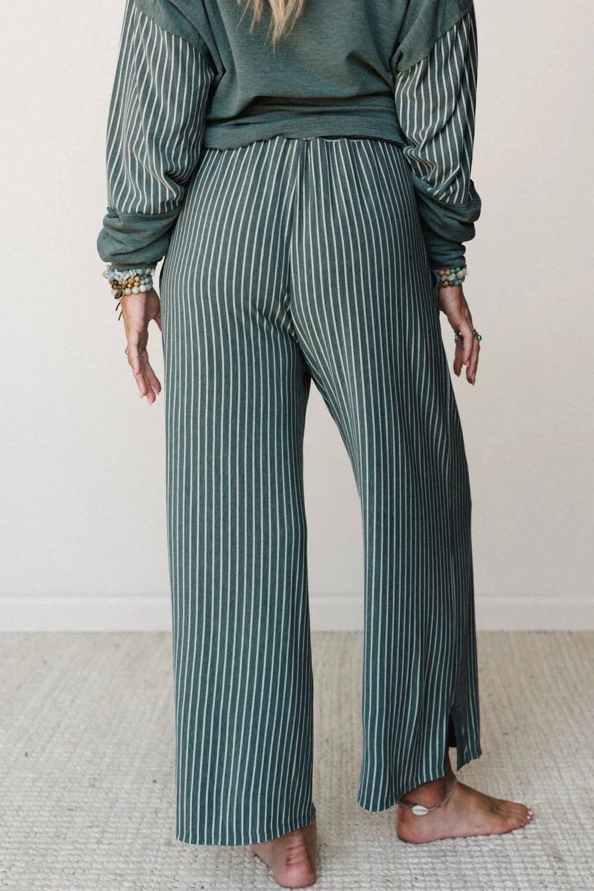 Striped Patchwork Long Sleeve Top & Casual Pants Set