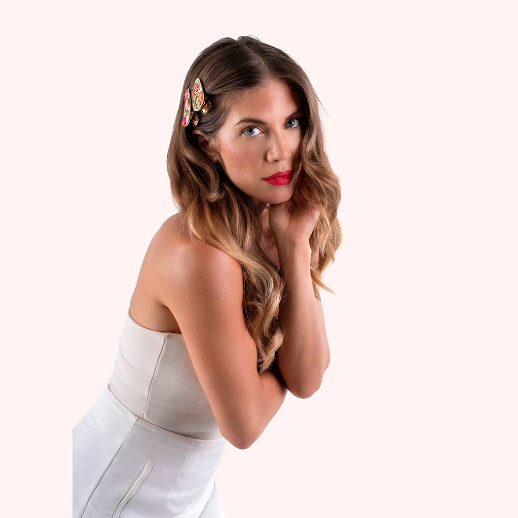 Jewelled Hair Clips - Cream Flora
