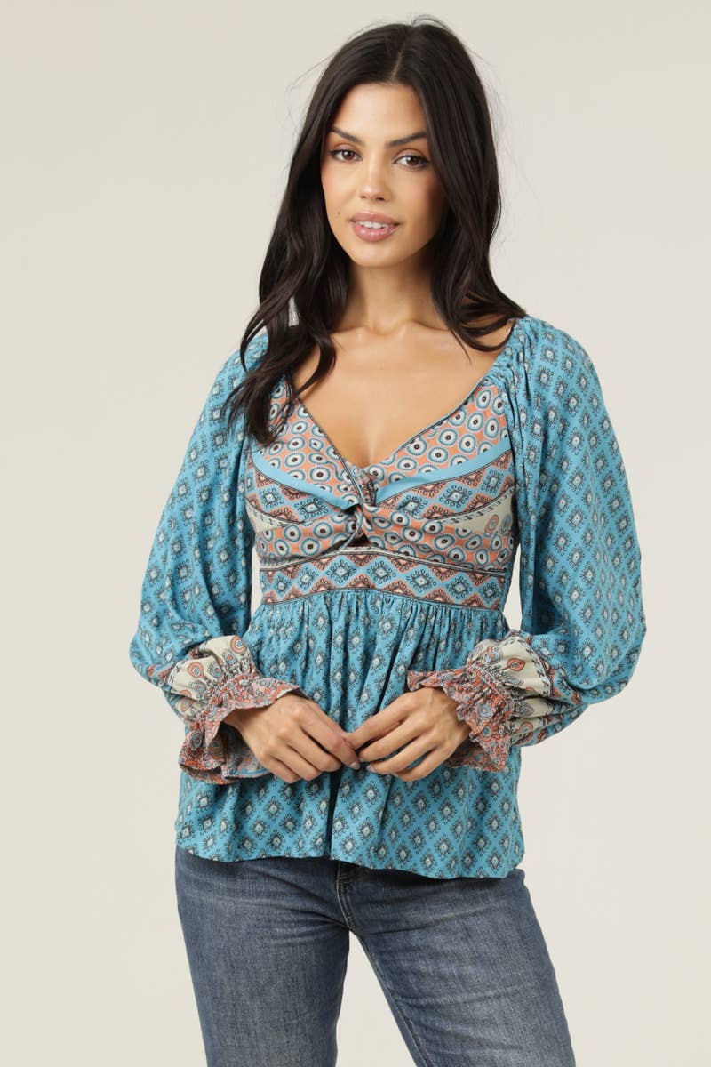 V-Neck Twist Front Long Sleeve Top
