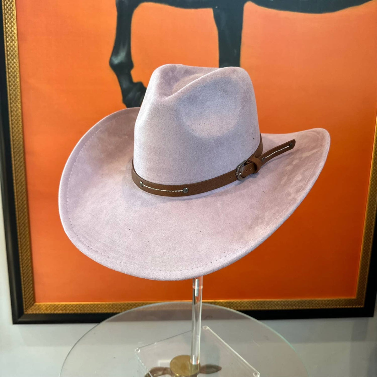 Vegan Suede Cowboy hat stiff Brim W/ Leather Belt