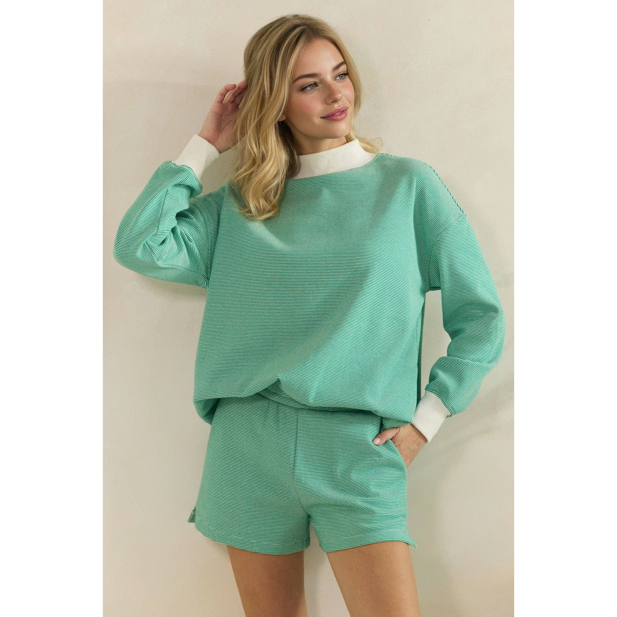 Striped Mock-Neck Lounge Sweatshirt