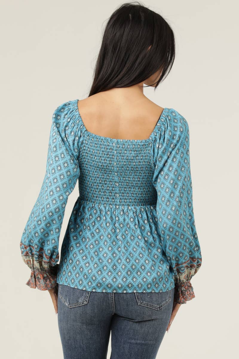 V-Neck Twist Front Long Sleeve Top