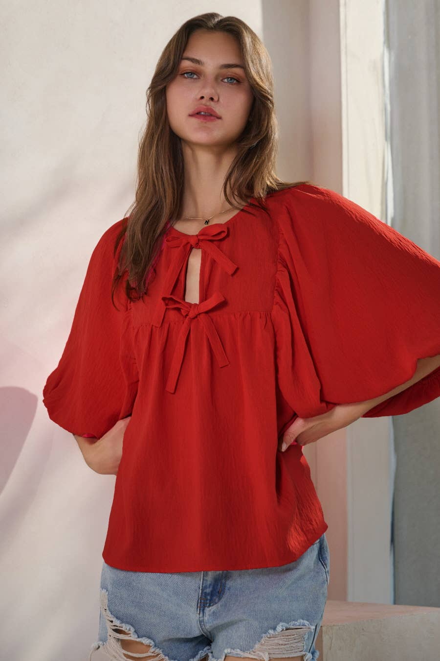 Solid Airflow Batwing 3/4 Sleeve Top