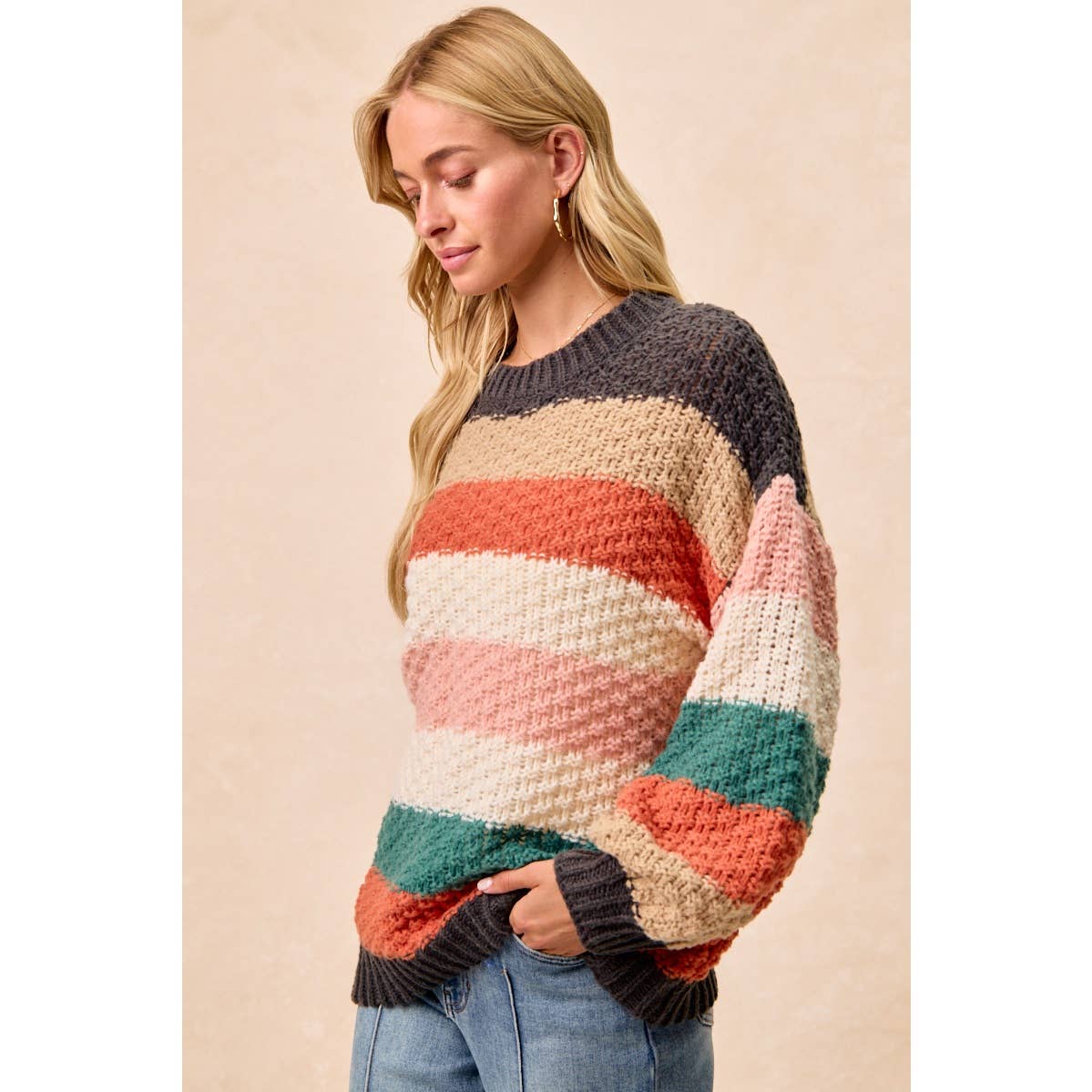 Stripe Color Block Chunky Sweater Pullover