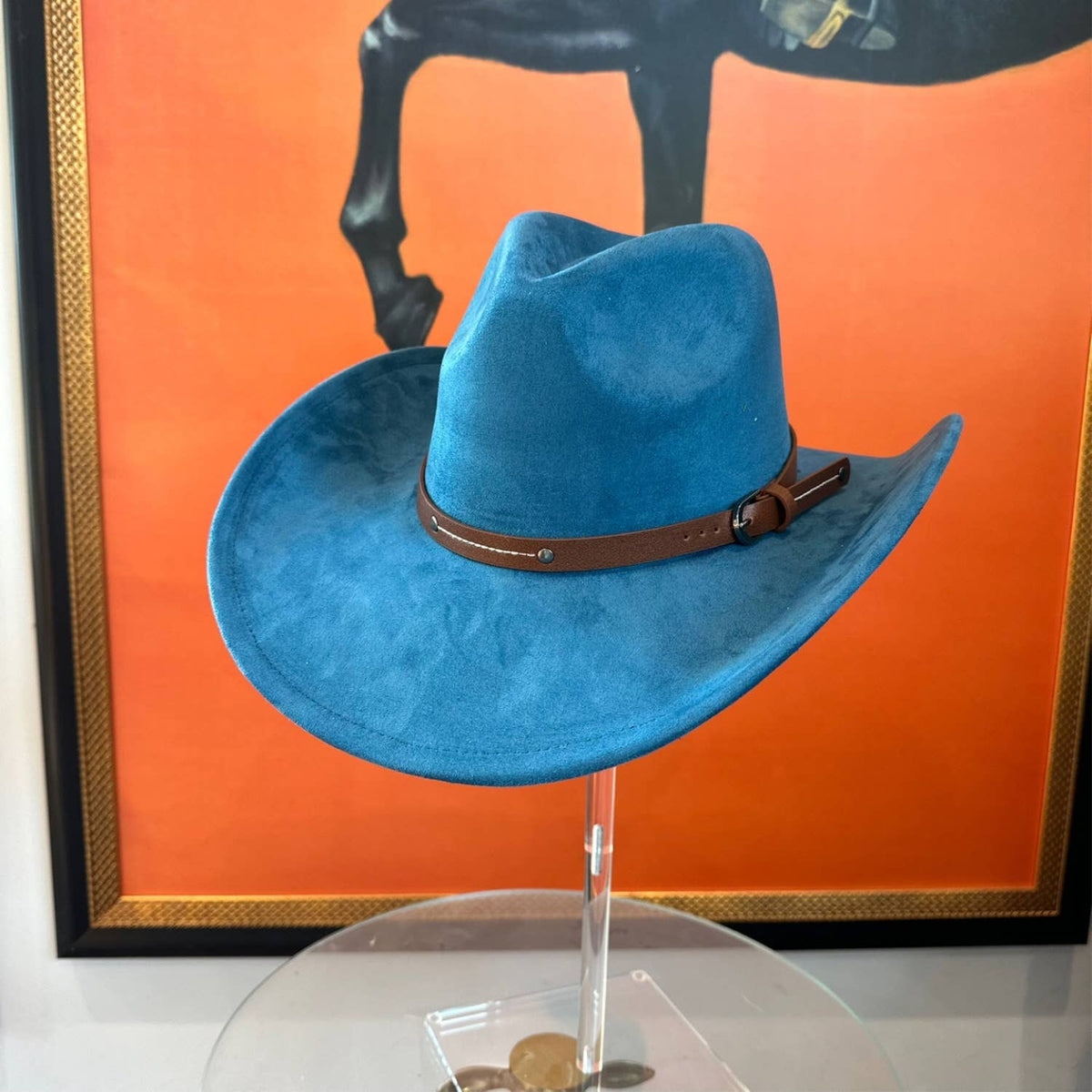 Vegan Suede Cowboy hat stiff Brim W/ Leather Belt