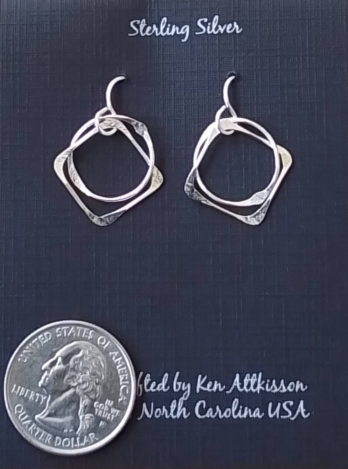 Sterling Silver Earrings Circle, Square