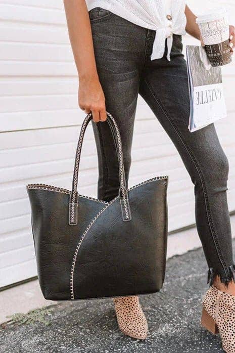 Stitch Trim Detail Shoulder/Tote Set Bag