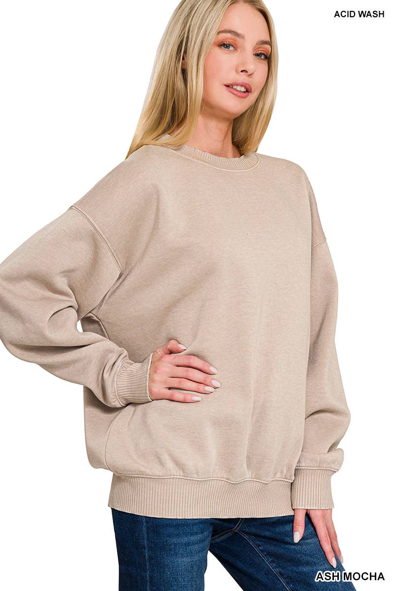 Fleece Washed Round Neck Sweatshirts