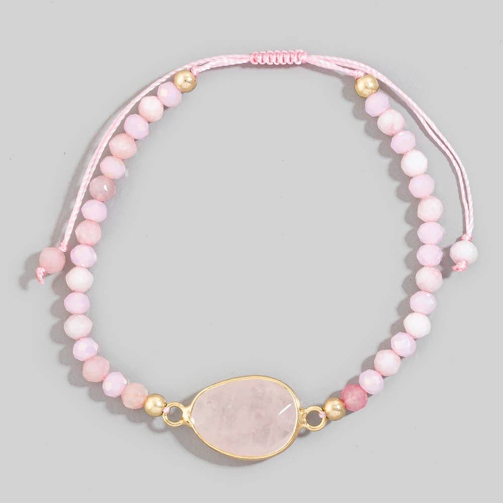 Faceted Semi Precious Oval Stone Charm Beaded Cord Bracelet