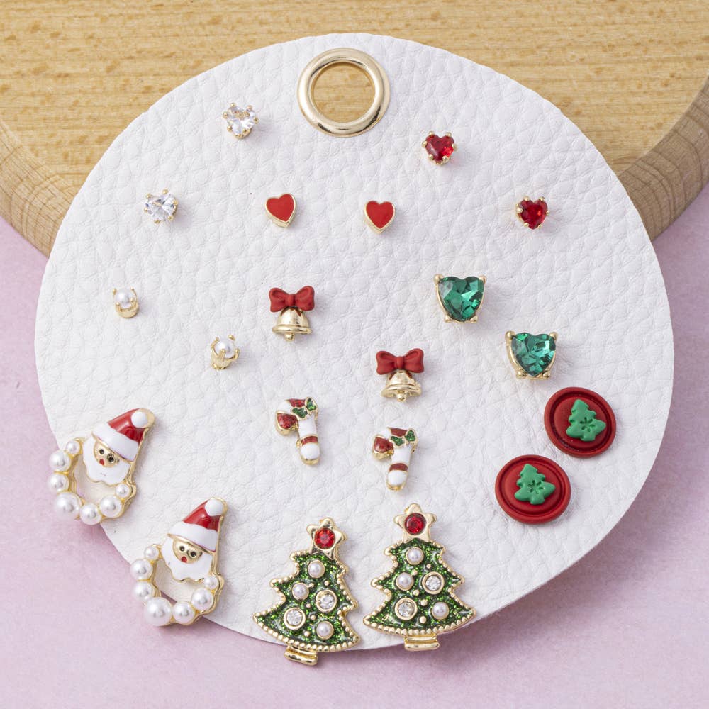 Christmas Santa And Tree Stud Earring Set