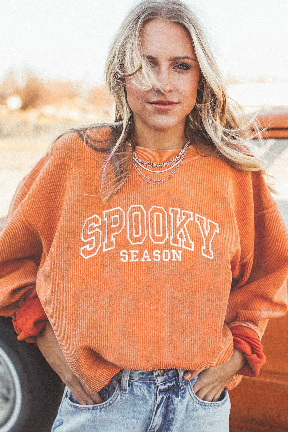 Spooky Season Embroidered Ribbed Tunic Sweatshirt