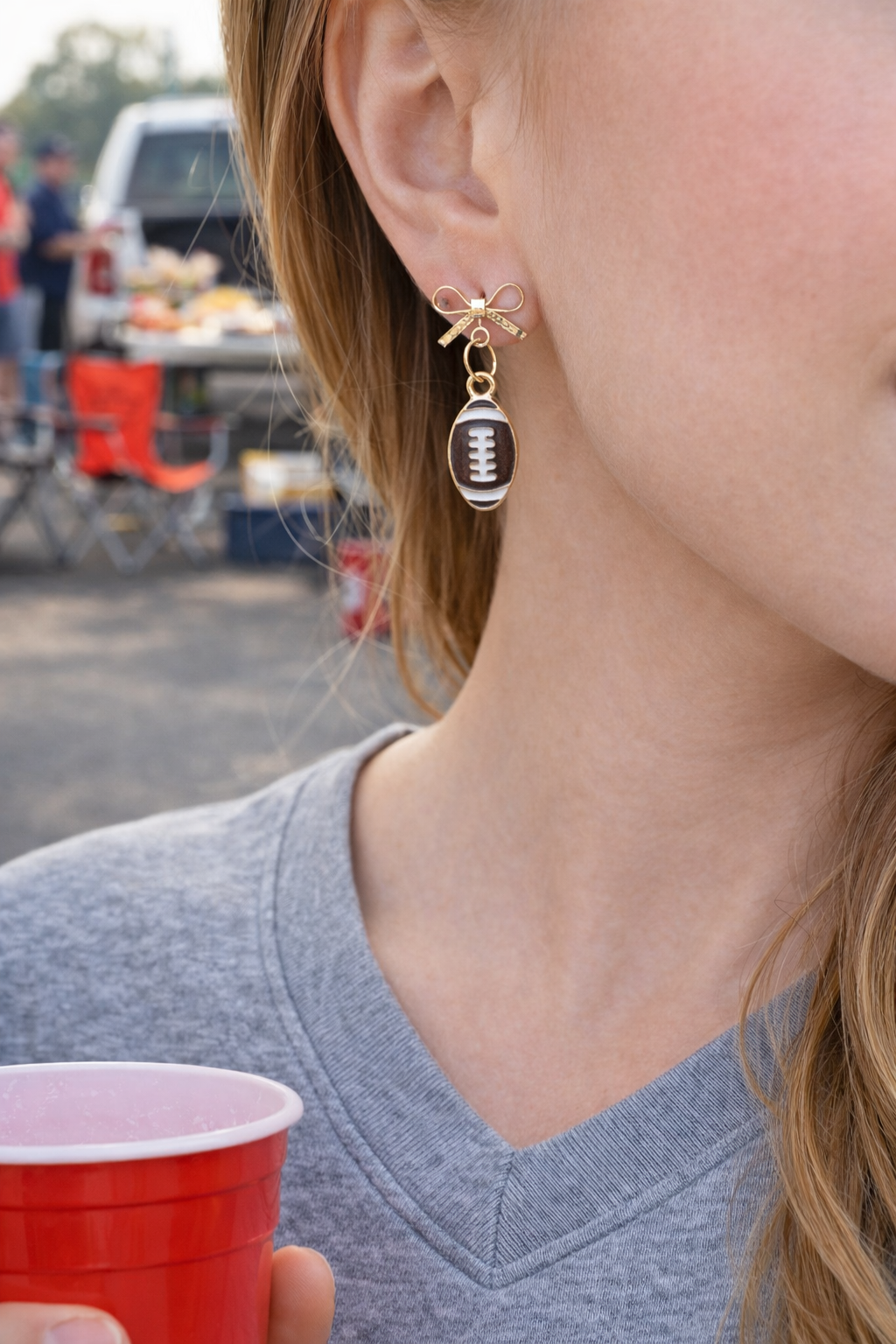 Bow Football Earrings Enamel Game Day