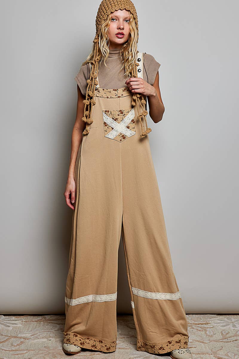 Vintage-Wash French Terry Patchwork Overalls