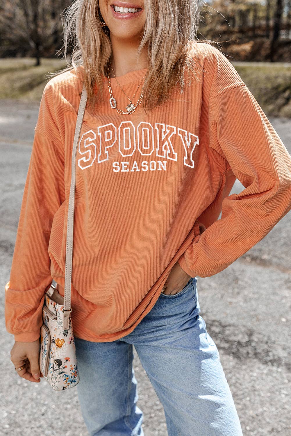 Spooky Season Embroidered Ribbed Tunic Sweatshirt