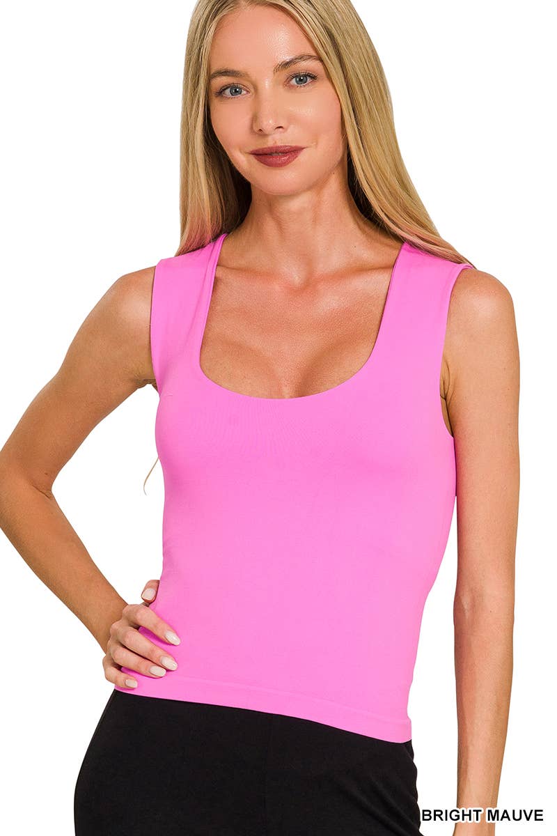 U-neck seamless cropped tank top with built in bra - Zenana