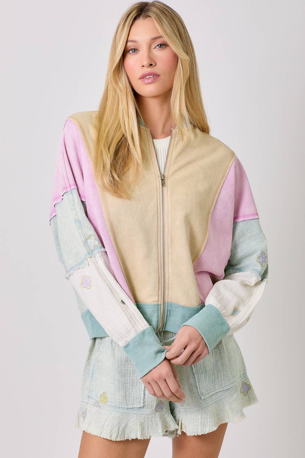 Mixed Media Color Blocked Jacket