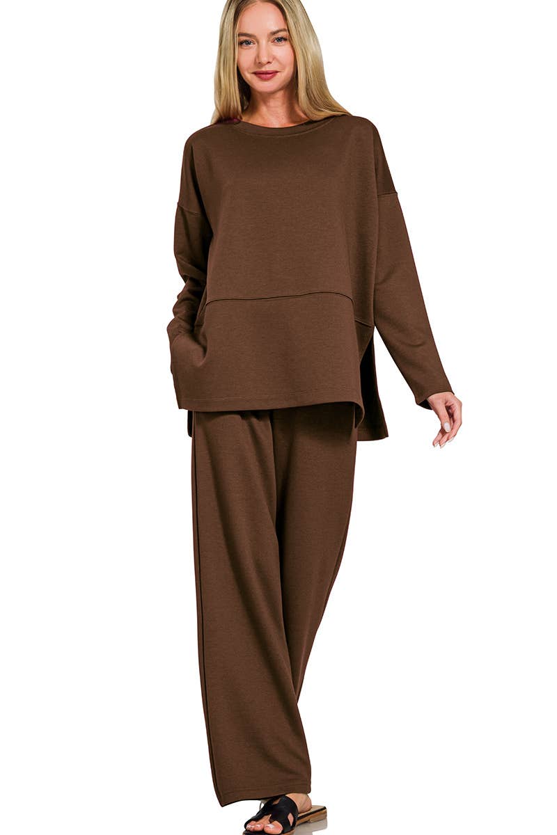 Scuba Side Slit Top & Pants Set
