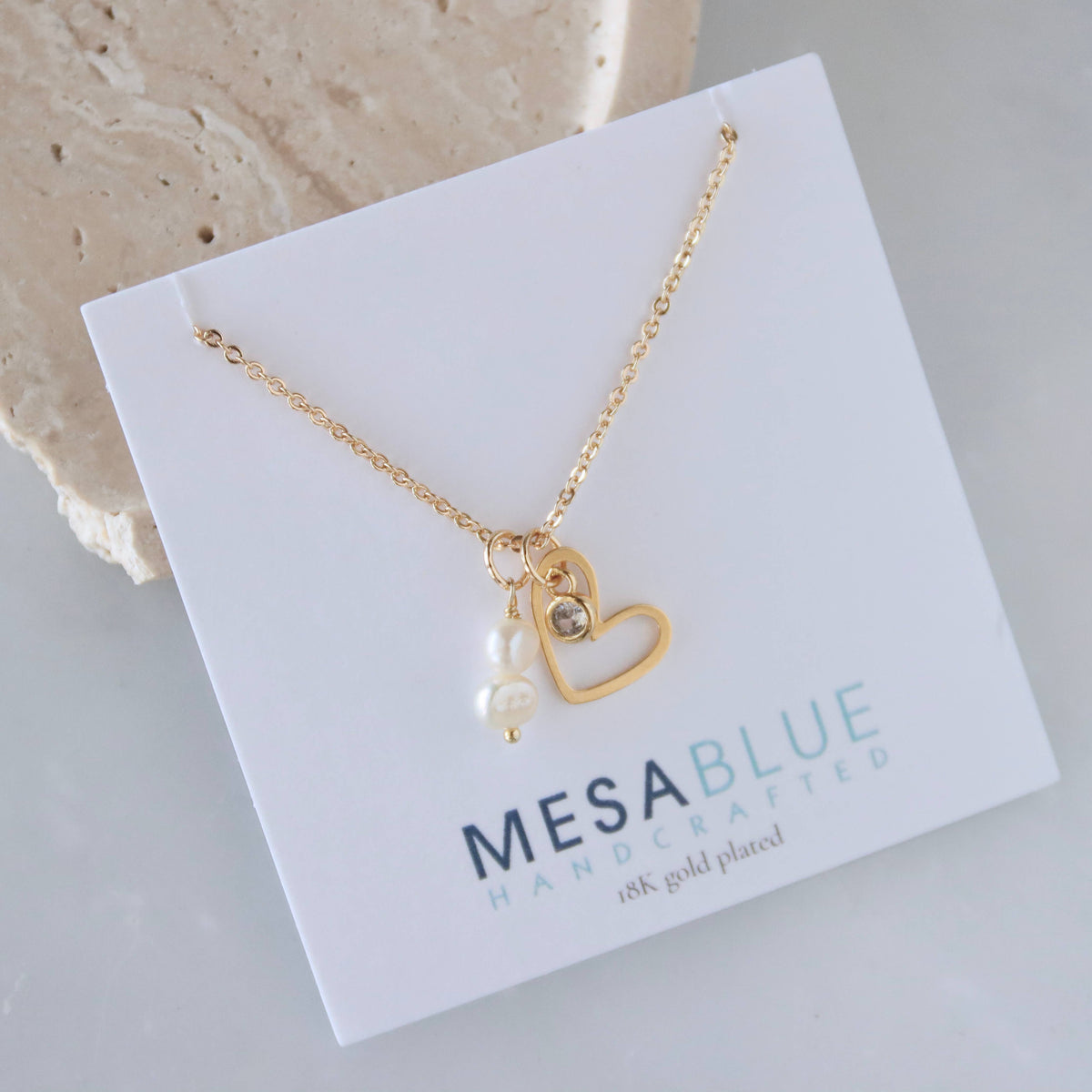 CZ, Pearl, Open Heart, Necklace