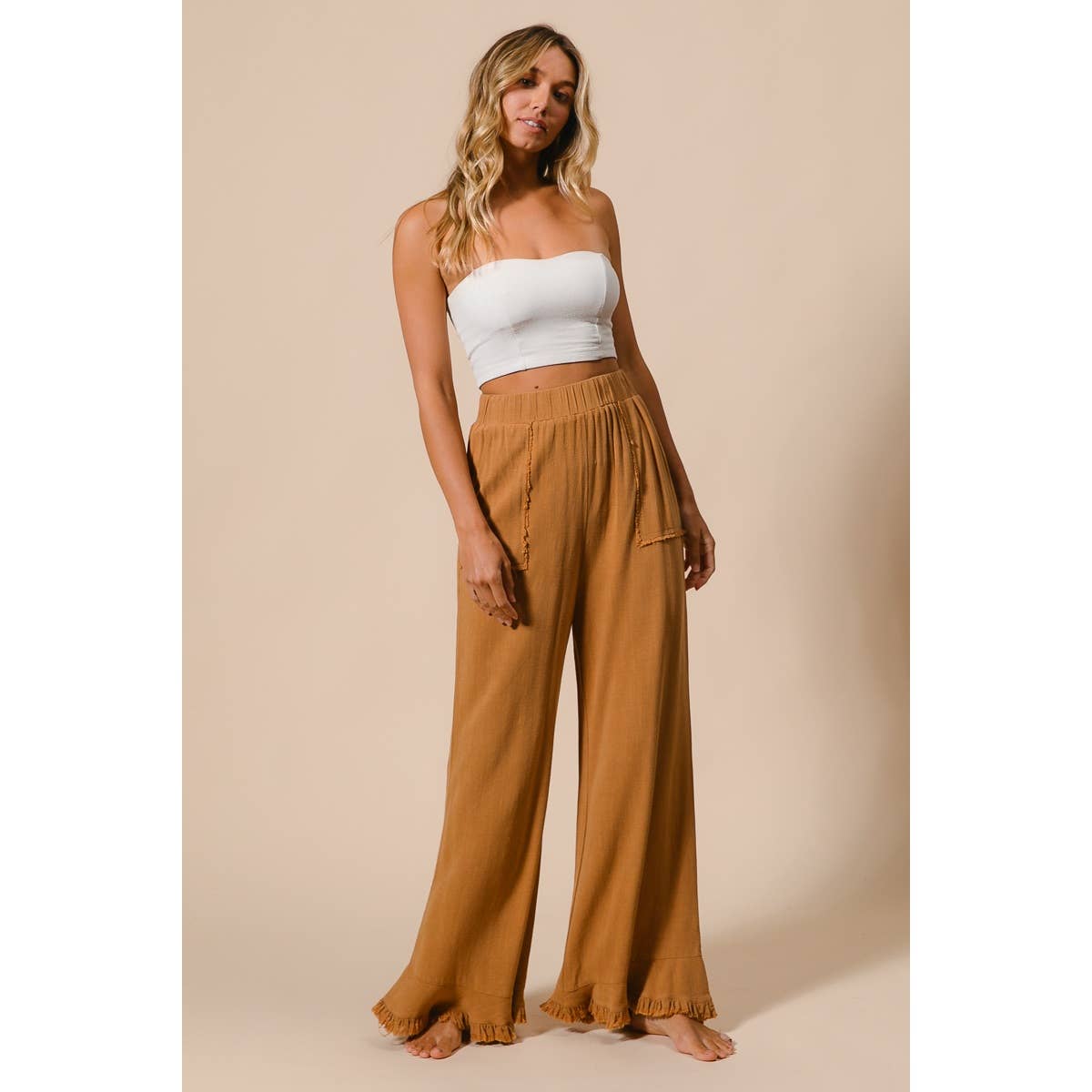 Washed Frayed Pants with Side Pocket
