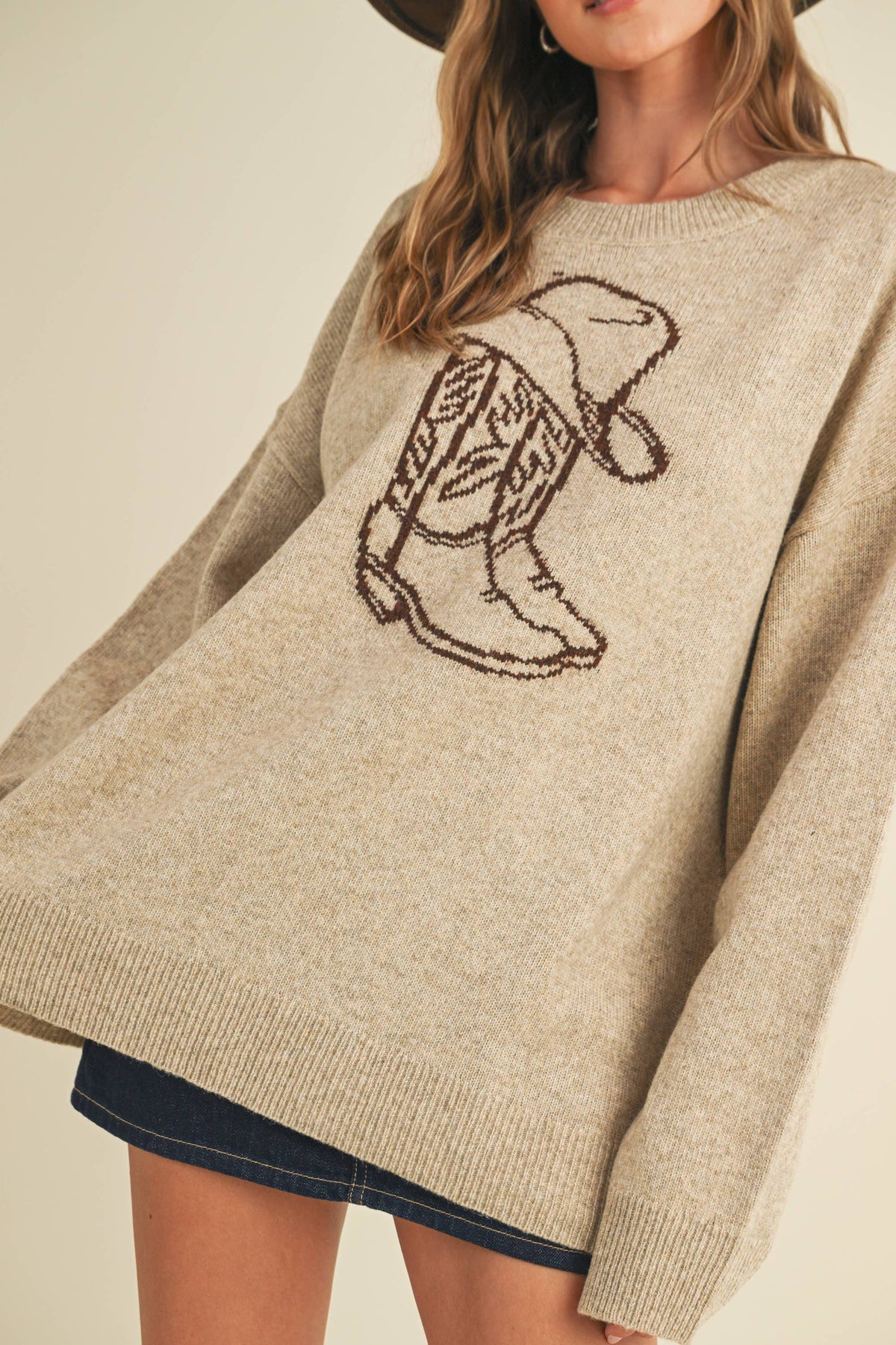 Western Cowboy Boot & Hat Graphic Knit Sweater