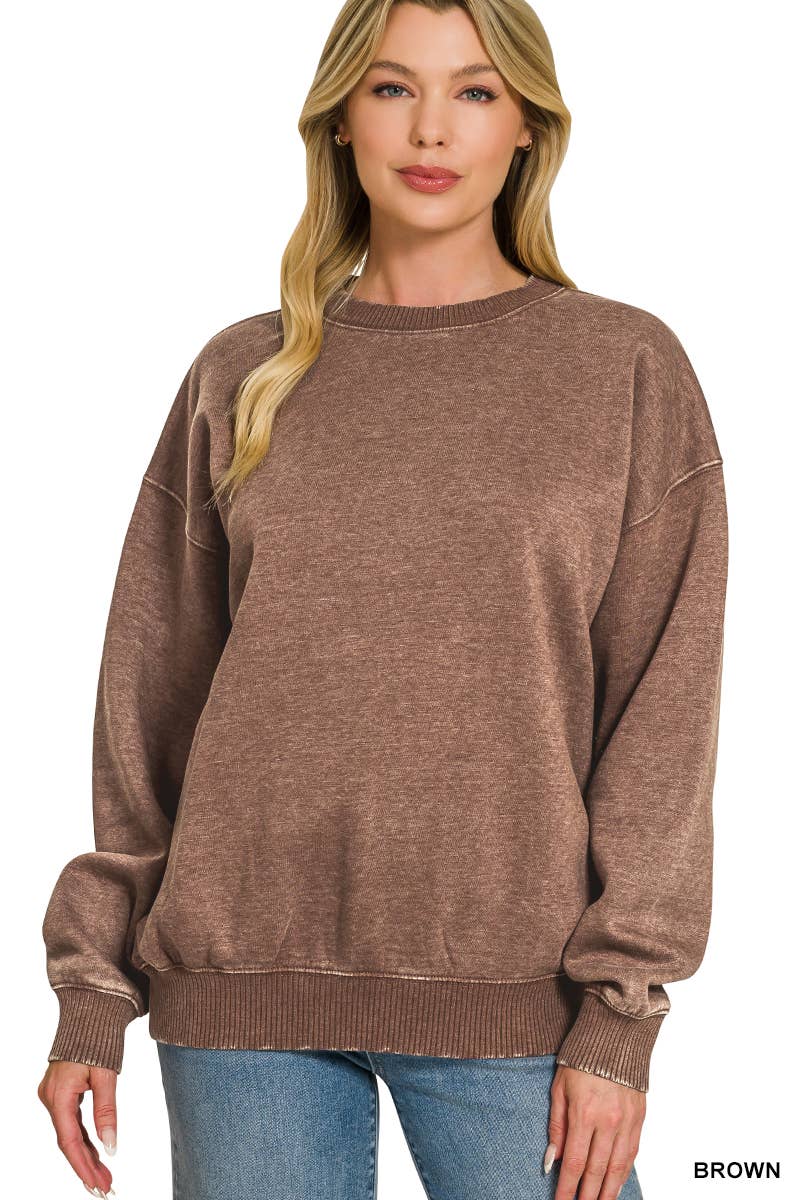 Fleece Washed Round Neck Sweatshirts