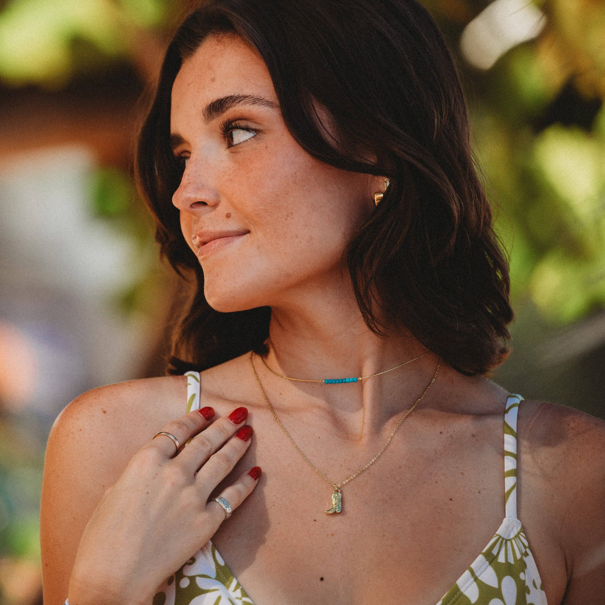 "Stride" Gold Boot with Turquoise Necklace Set