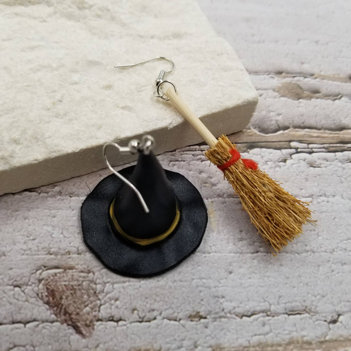 Witch Hat & Broom Halloween Earrings