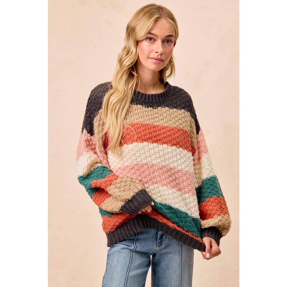 Stripe Color Block Chunky Sweater Pullover