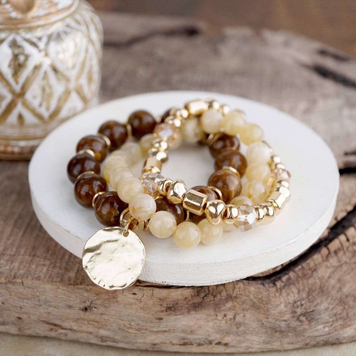 Stretchy Beaded Summer Bracelets - Gilded Sorbet Stack – Set of 3