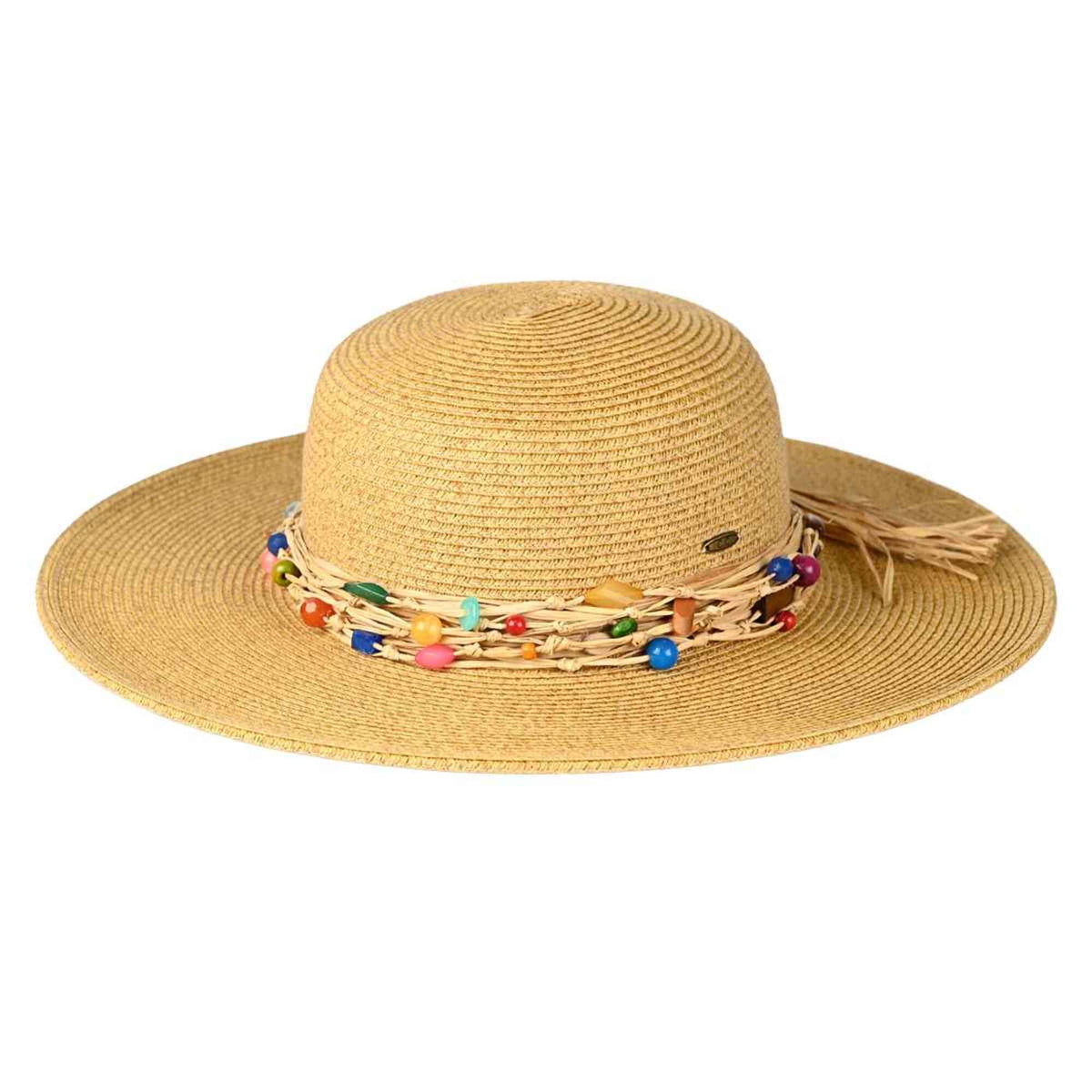 Gloria Colorful Bead Trim Wide Brim Hat