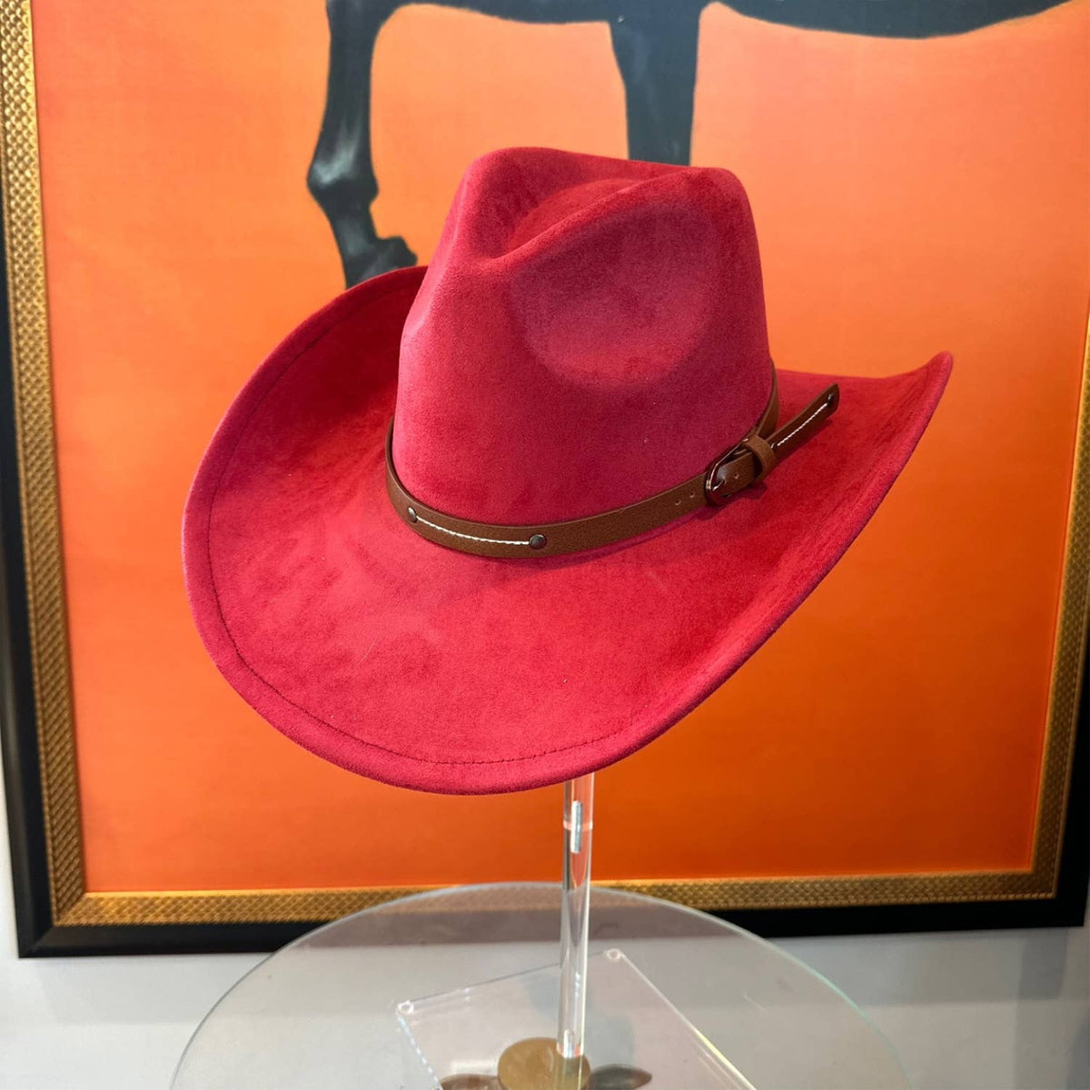 Vegan Suede Cowboy hat stiff Brim W/ Leather Belt