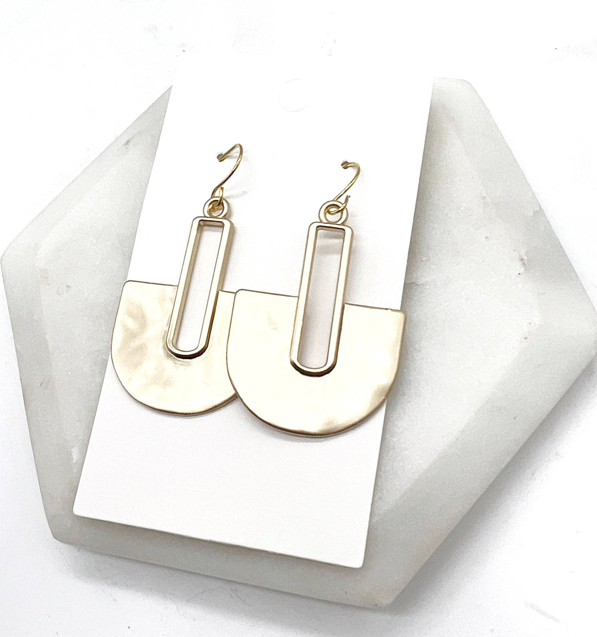 Gold Metal Fan Pendant Statement Earrings