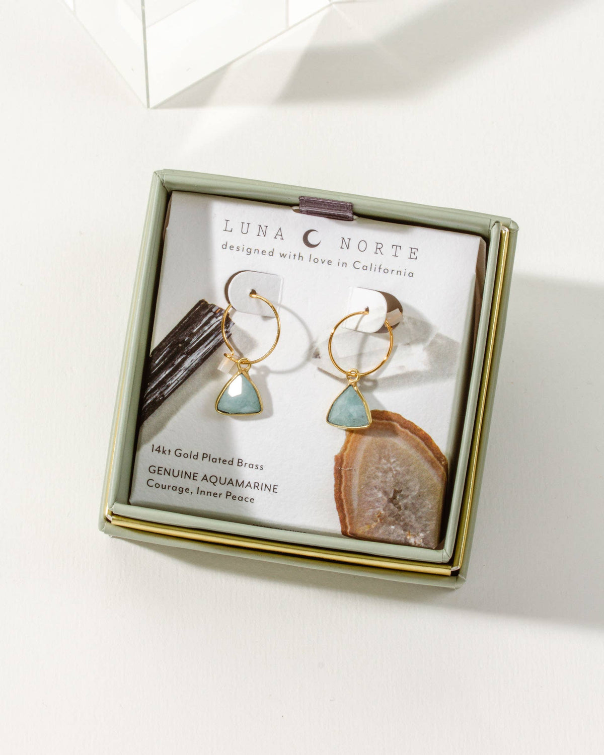 Aquamarine Triangle Mini Hoop Earrings