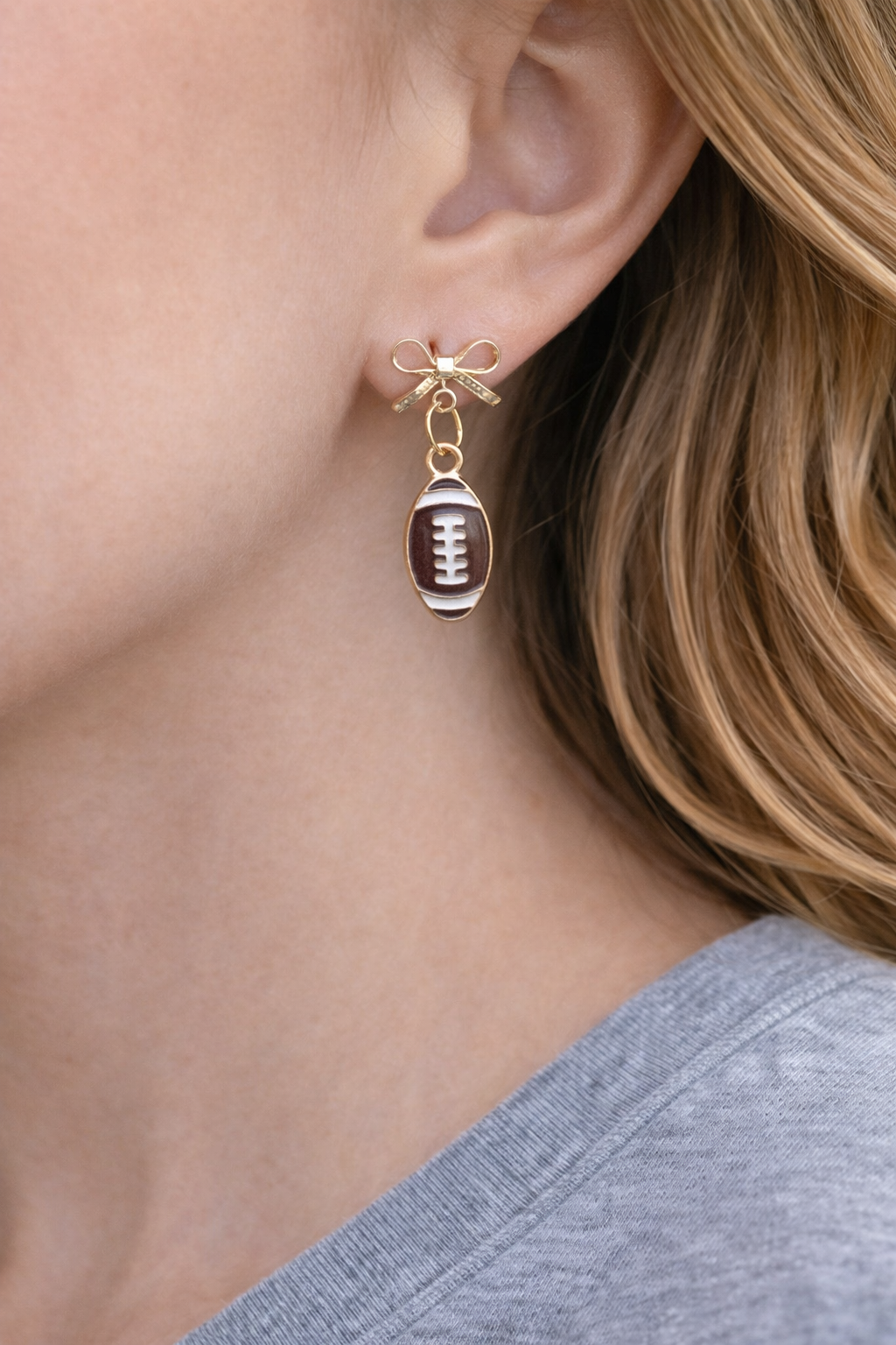 Bow Football Earrings Enamel Game Day