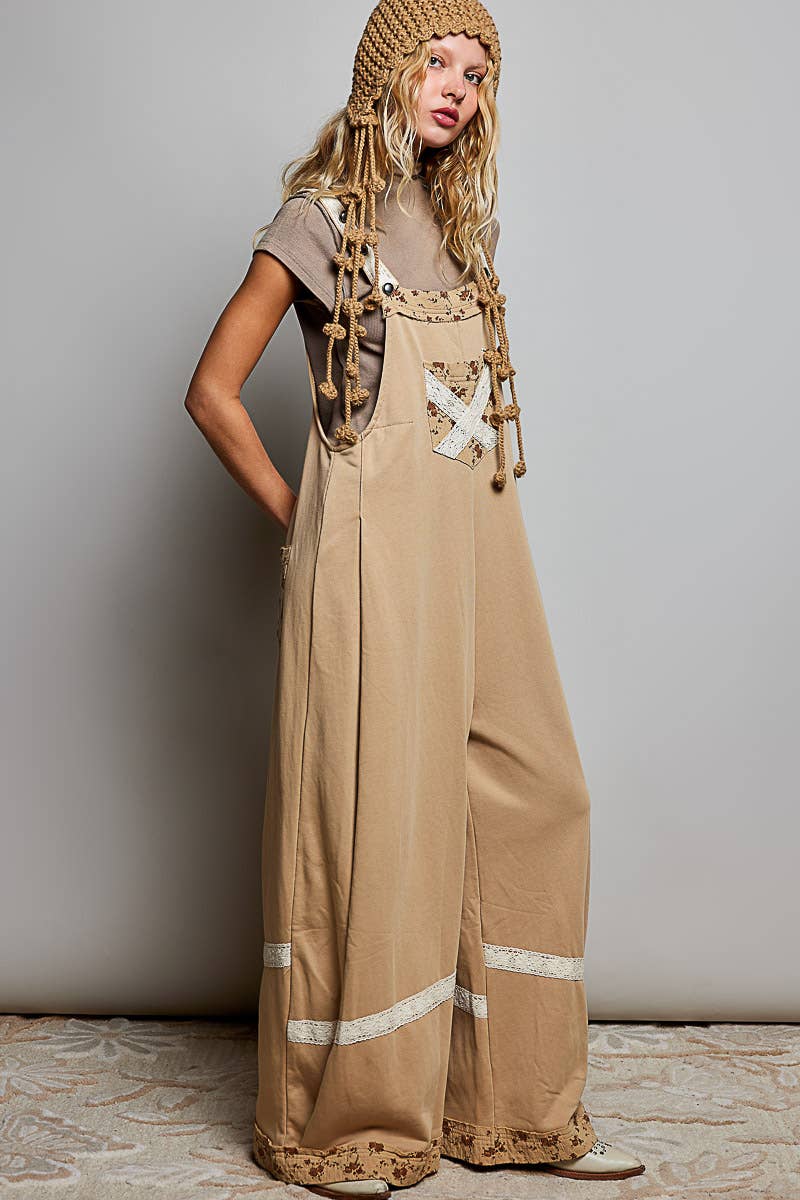 Vintage-Wash French Terry Patchwork Overalls