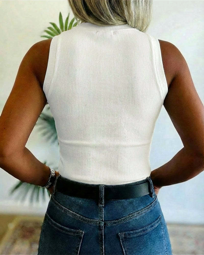 Slim Rhinestone Tank Top Ribbed Crop Top