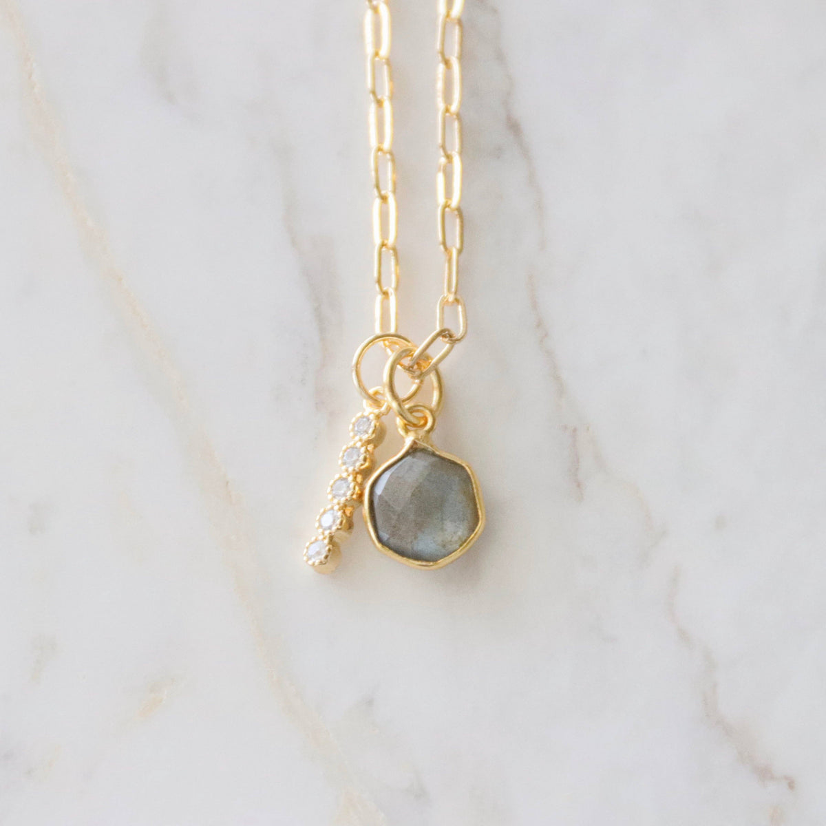 Oasis Stone Duo Drop Necklace - Amazonite, Labradorite, Moonstone