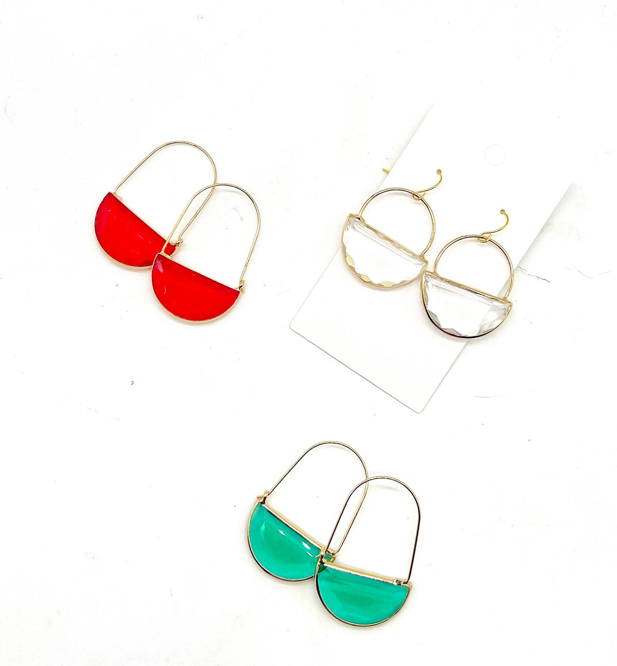 Emerald Green Gem Hoop Earrings