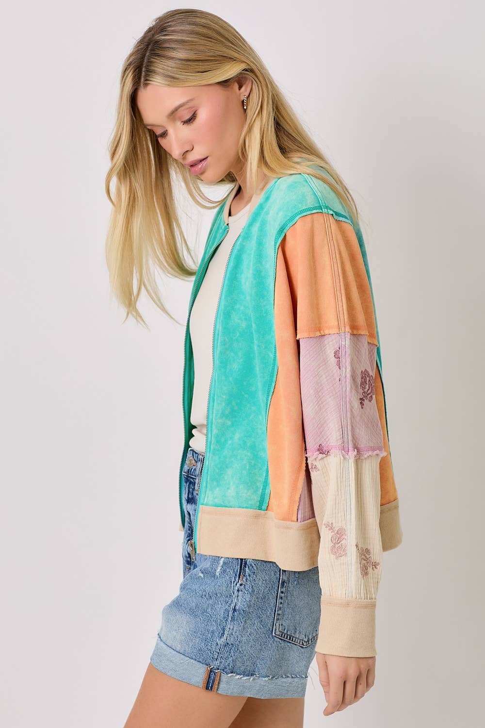 Mixed Media Color Blocked Jacket