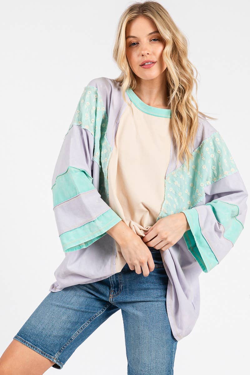 Mineral Washed Floral Patch Oversized Top