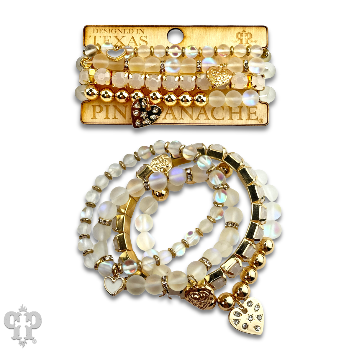 Mixed bead heart charm bracelet