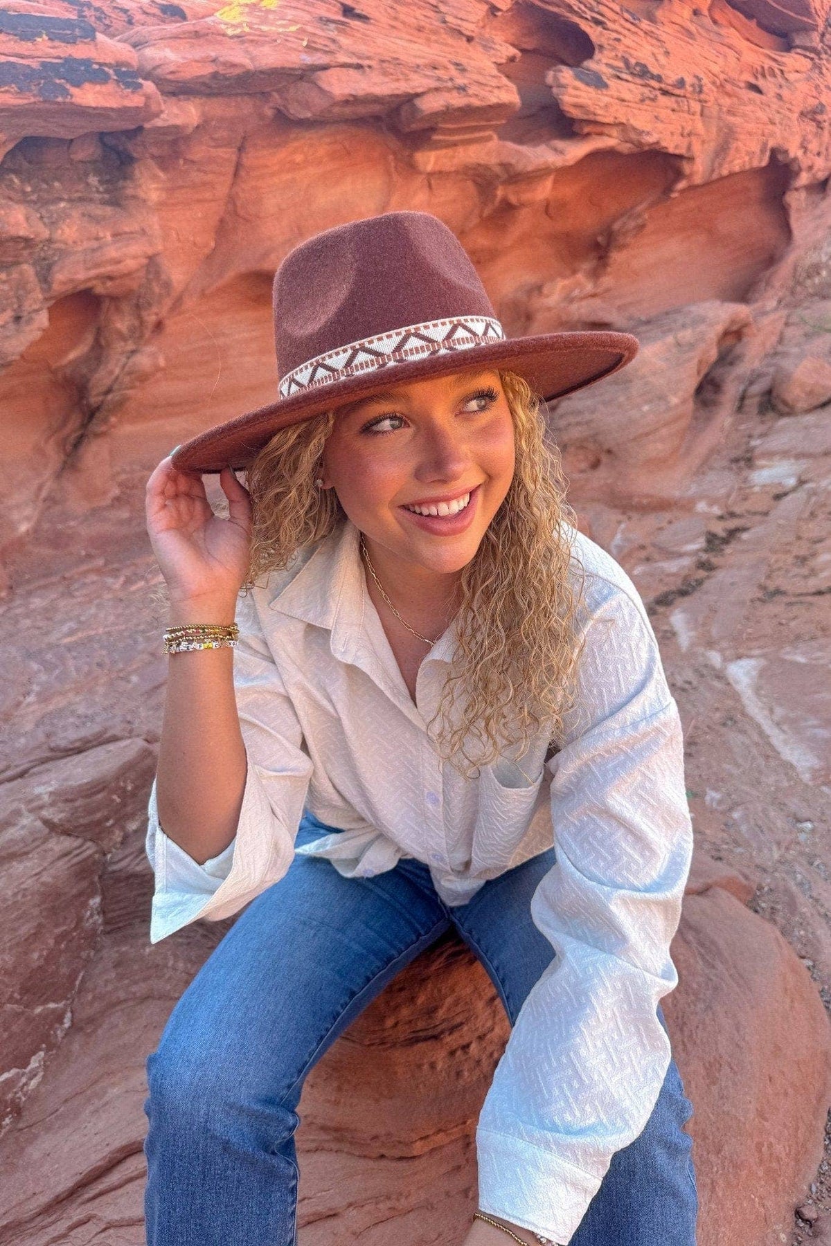 Geometric Band Felt Panama Hat