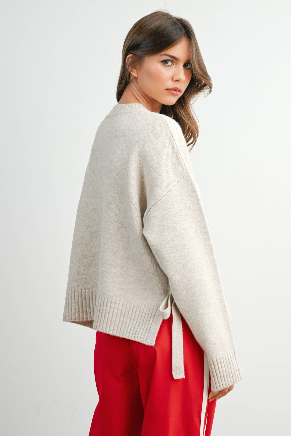 Tie Split-Hem Crewneck Long Sleeve Top - BMW7900