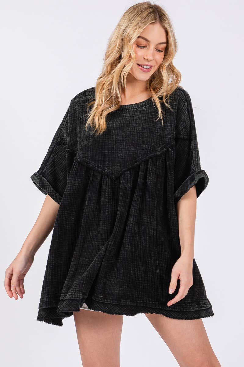 Mineral Washed Fringe Hem Oversizes Top