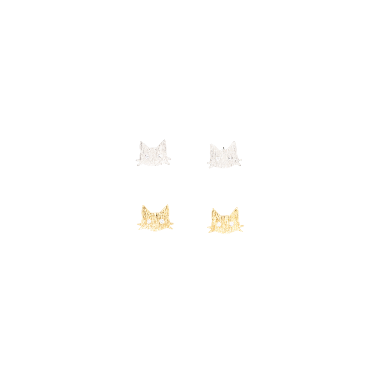 Cat Face Post Earrings Pet Animal Cubic Zirconia Gemstone